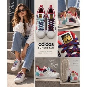 Adidas Superstar Sneakers Womens 7 White Multi Excellent Pop Art GZ7349 Low Top